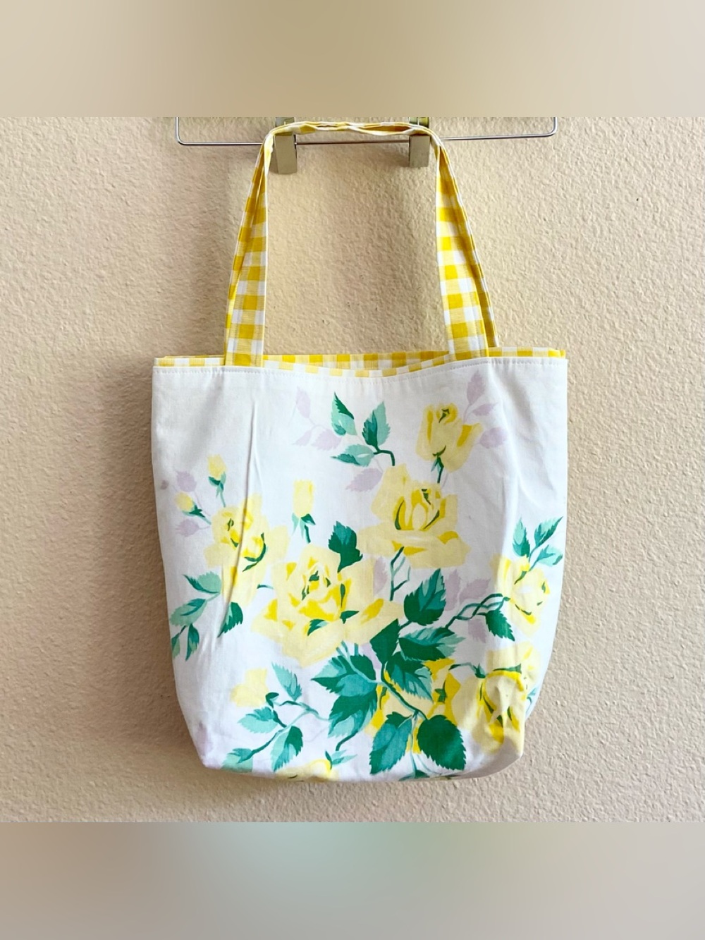 Bag / Tote / Purse / Grocery / Market ~ Vintage Tablecloth ~ Yellow Roses